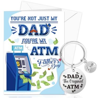 Imagem de HOWAF Cartão de Dia dos Pais - You Are Not Just My Dad, You Are My ATM - Cartão de presente divertido do Dia dos Pais com chaveiro, cartão ATM engraçado para pai de filho filha, cartão de dia dos pais
