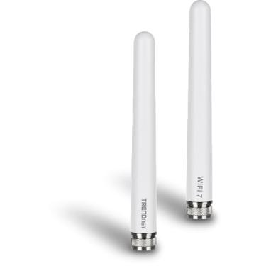Imagem de TRENDnet Kit de antena Omni de banda tripla externa 3/6/7 dBi, TEW-A057, 2,4GHz, 5GHz, 6GHz, compatível com roteadores e pontos de acesso 802.11be/ ax/ac/n/g/b/a, conector tipo N, branco