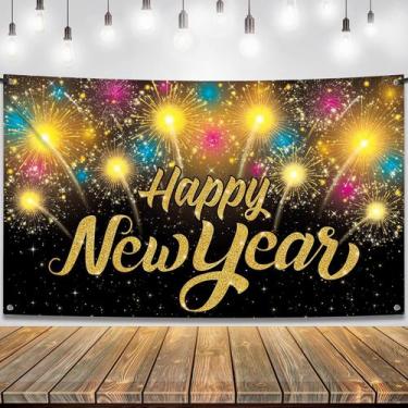 Imagem de Banner Feliz Ano Novo 2025 KatChon - 72x44 polegadas com Fita
