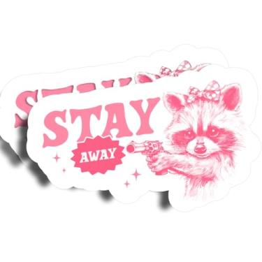 Imagem de Adesivos Stay Away - 12,7 cm no lado mais longo - Guaxinim rosa com arma - tiro - segurança - humor - pacote com 2 - adesivo alto - adesivos de para-choque para carros, caminhões, SUV - Feito nos EUA
