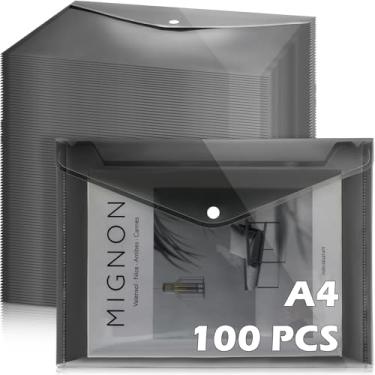 Imagem de MotiMind 100 envelopes de plástico, envelopes de poli, pastas de documentos transparentes com botão de pressão A4 tamanho carta pastas de arquivo organizador de documentos para escritório e casa