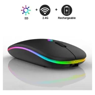 Imagem de Mouse Optico Sem Fio Recarregável Led Rgb 2.4 Ghz Wirelles USB Computador Silencioso Retroiluminado Gamer Mouse Ergonômi