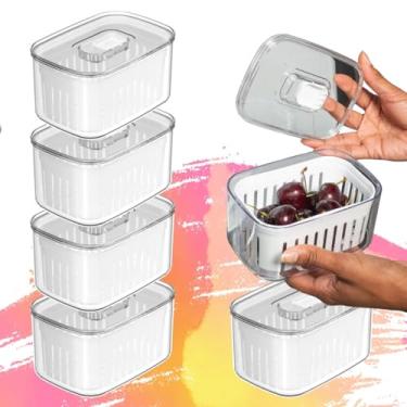 Imagem de House Organizer - Kit 6 Potes Organizadores de Geladeira com Escorredor Interno 650ml – Empilháveis, BPA Free, 10x14,5x8cm