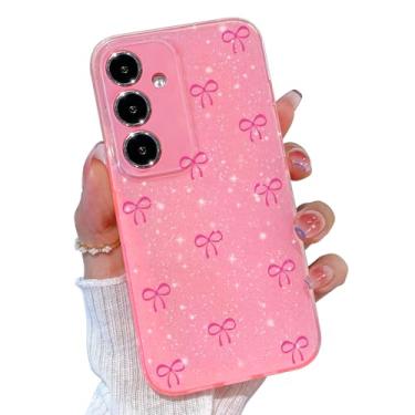 Imagem de TURYXIA Capa para celular Samsung Galaxy A16 5G com glitter, capa para Galaxy A16 5G rosa fita de laço bonito para mulheres meninas menina brilhante brilhante neon cor brilhante capa de telefone macia