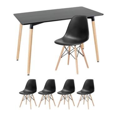 Imagem de Kit - Mesa Retangular Eames 60 X 120 Cm + 4 Cadeiras Dsw Mesa Preto Com Cadeiras Preto Mesa Preto Com Cadeiras Preto