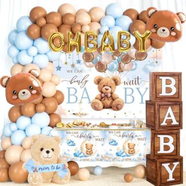 Imagem de Hombae Decorações Para Chá De Bebê De Ursinho De Pelúcia, Decoração Para Chá De Bebê Para Menino, Faixa De Balão Com Tema De Urso Azul Para Bolo E Cupcake, Caixa De Cobertura Para Chá De Bebê We Can