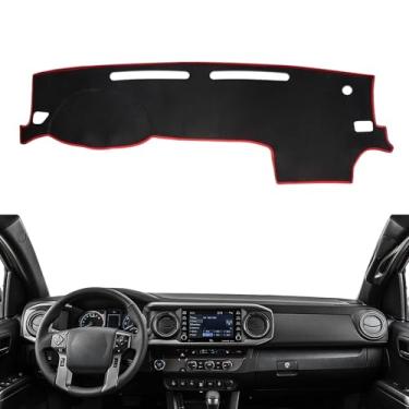 Imagem de Donpida Tapete de capa de painel console central interior personalizado compatível com Toyota Tacoma 2016 2017 2018 2019 2020 2021 2022 protetor de tapete de cobertura de painel (aro vermelho)