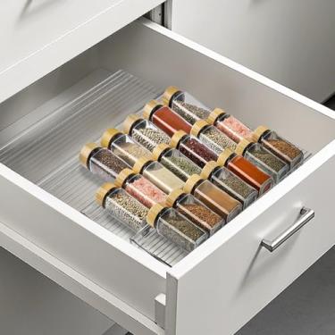 Imagem de Organizador de gaveta de especiarias, organizador de temperos de acrílico transparente de 4 níveis, inserção de gaveta de potes de tempero de cozinha, bandeja expansível de 28 a 56 cm para armário e