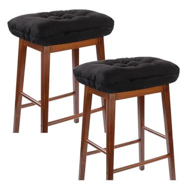 Imagem de LYLNBYWK Conjunto de 2 almofadas retangulares, almofadas macias para sela com laços, antiderrapantes e laváveis, pretas, 45 x 26 x 3 cm