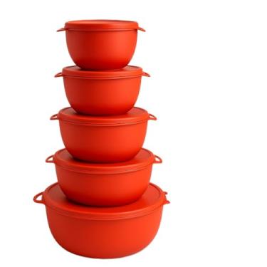 Imagem de Kit 5 Potes Plastico Redondos Bowl Livre Bpa, Vasilhas 3 tamanhos, Tapoer com tampa Hermética(Vermelho)