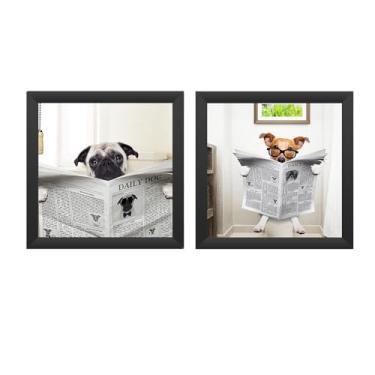 Imagem de kit 2 quadros - banheiro, toalete, lavabo - PETS molduras em madeira, sem vidros - escolha sua opção. (kit 3, Pretas)