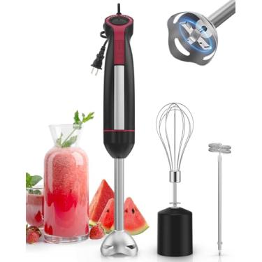 Imagem de Liquidificador de imersão portátil 1000 W, 3 em 1 para cozinha, com 20 velocidades variáveis e turbo, aço inoxidável 304 com batedor elétrico e espumador de leite para sopa, purê e emulsão