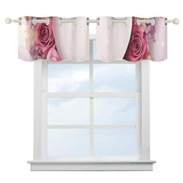 Imagem de Cortina blackout com flores em formato de coração para escurecimento de quarto, cortinas de janela curtas, isolamento térmico, para cozinha, sala de jantar, quarto, 2 painéis 132 x 46 cm
