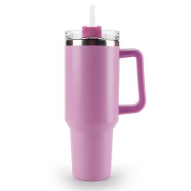 Imagem de OCEANPAX Copo de 1,134 g com alça à prova de derramamento, caneca de café de viagem, copos de aço inoxidável reutilizáveis, adequados para porta-copos de carro sem canudo (Lilás)