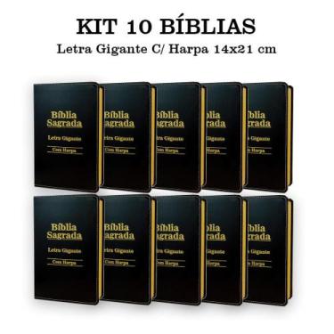 Imagem de Kit 10 Bíblia Sagrada Letra Gigante - Luxo -Preta - C/ Harpa Cristã - 