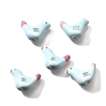 Imagem de Stiesy 30 peças de contas de cerâmica de pássaro de cor azul claro espaçador de porcelana feito à mão para acessórios DIY design de joias