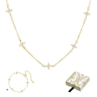 Imagem de HUGLINK Colar com cruz para mulheres, banhado a ouro real 14 K, pingente pequeno, fofo, simples, pequeno, moderno, cesta de Páscoa, joia religiosa, presente para mãe e esposa (conjunto de colar e