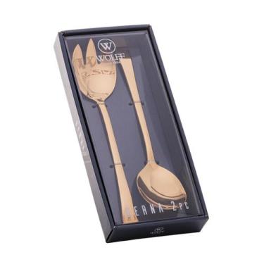 Imagem de Conjunto 2pç Colher e Garfo para salada de aço inox Berna dourado Wolf