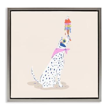 Imagem de Stupell Industries Design de arte de parede em tela flutuante cinza sorvete dálmata e pingando por Krissy Mast, 45,7 x 45,7 cm