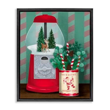 Imagem de Stupell Industries Design de arte de parede em tela flutuante preta vintage de Natal Gumball Machine por Jilly Jack Designs, 53 x 43 cm