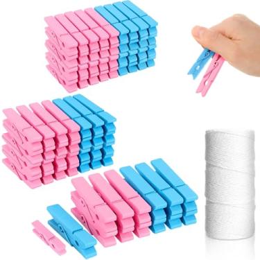 Imagem de AmazingSpark 120 peças de prendedores de roupa de madeira, 3 alfinetes de roupas de tamanhos diferentes com clipe de foto de corda de juta branca de 100 metros para casa, casamentos, artes, artesanato
