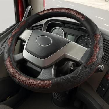 Imagem de DaisyInner Capa de volante de caminhão de 17,5 a 45 cm, capa de couro para volante semi-caminhão, capa de aderência confortável com design de favo de mel 3D, acessório de carro antiderrapante para