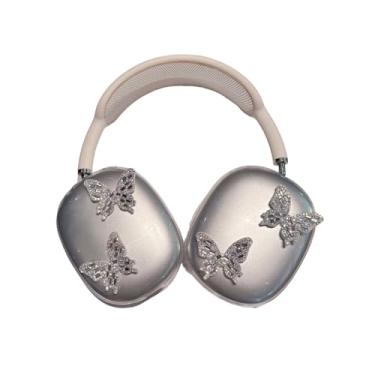 Imagem de QYFZXLV Capa de fone de ouvido com borboleta de diamante brilhante 3D para Airpods Max (USB-C/Lightning) (2024/2020), capa protetora antiqueda transparente à prova de choque para meninas e mulheres
