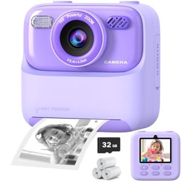 Imagem de Câmara de impressão instantânea para meninos e meninas, câmara digital selfie de lente dupla HD 1080P com papel de impressão e cartão 32G, presentes de aniversário de Natal para meninos e adolescentes