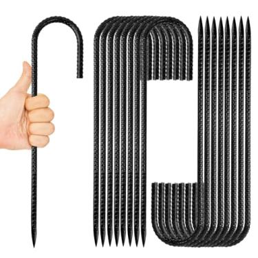 Imagem de Anothera Pacote com 16 estacas de trampolim resistentes, âncoras de 30 cm, estacas de barraca de vento alto, estacas à prova de ferrugem em forma de J para barracas de acampamento, infláveis, cercas