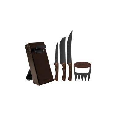 Imagem de Kit Para Churrasco Tramontina Churrasco Black Com Lâminas De Aço Inox Escurecido E Cabos De Madeira 05 Peças