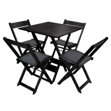 Imagem de Jogo de Mesa Dobrável de Madeira 70x70 com 4 Cadeiras Preto Estofado Preto