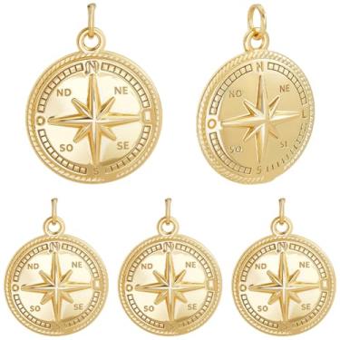 Imagem de Beebeecraft 1 caixa, 6 peças, pingentes de bússola, banhado a ouro 18 K, bússola, redondo, pingentes com anel de salto para colar e chaveiro