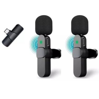 Imagem de Microfone de Lapela Duplo Sem Fio para Celular Tipo C | Cancelamento de Ruído | Plug and Play | Ideal para Gravações, Lives e Entrevistas