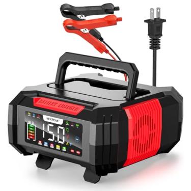 Imagem de NEXPEAK Carregador de bateria de 15 A, carregador de bateria de carro 12 V/24 V, carregador inteligente LiFePO4 de 9 estágios, manutenção de bateria com proteção contra sobrecarga, reparo de pulso