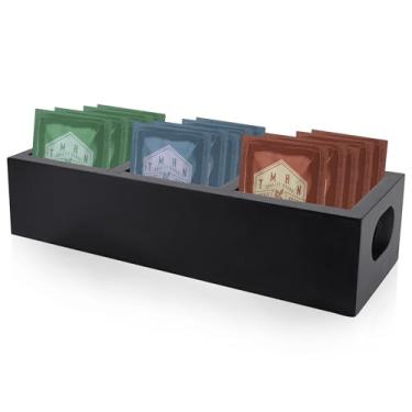 Imagem de Organizador de chá com 3 compartimentos, suporte de saquinho de chá de madeira, organizador de caixa de chá com alça, organizador de saquinhos de chá para gaveta, suporte de pacote de açúcar,