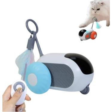 Imagem de Rota da Bola® - Brinquedo Interativo para Gatos com Controle Remoto — Carrinho Automático com Pena, Bateria Recarregável, Modos Manual e Automático, Estimula Instinto de Caça e Exercício (AZUL)