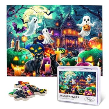 Imagem de Halloween Jigsaw Puzzles for Adults 500 Pieces Ghost Cat Pumpkin Puzzle Horror Theme Wooden Puzzle Halloween Puzzles for Family Friends Activities Fun Games Home Decor