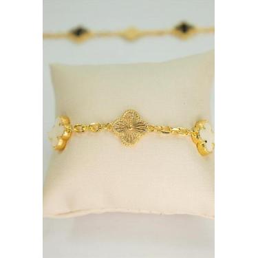 Imagem de Pulseira 5 Trevos - Bijuteria de Latao com Banho de Ouro 18k - 21cm - 