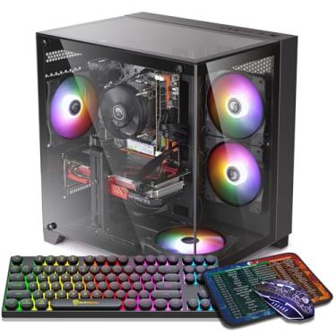 Imagem de ZER-LON Desktop pré-construído para jogos, Radeon RX 590 8GB GDDR5, AMD Ryzen 5 5500 até 4,2GHz, 16G RAM, SSD NVME de 1TB, WiFi 5.0, ventilador RGB x4