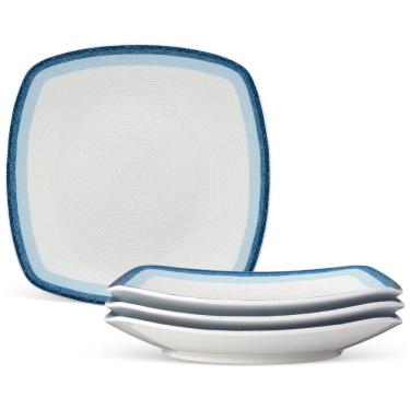 Imagem de Conjunto de Pratos para Jantar com 4 Peças, Formato Quadrado e Material de Porcelana, Noritake G020-586D, Branco e Azul