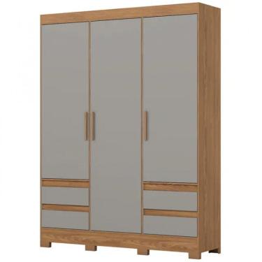 Imagem de Guarda-Roupa Solteiro 3 Portas Bater 4 Gavetas MDP MDF Henn B55 Roupeiro