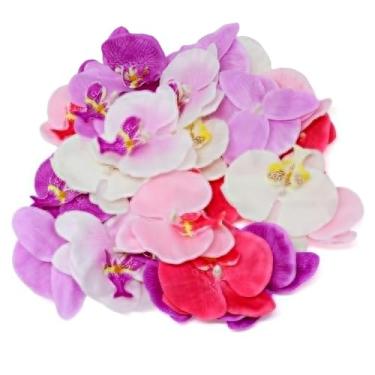 Imagem de 24 peças de cabeças de flores de orquídea borboleta, flores artificiais, pétalas falsas de Phalaenopsis, para artesanato faça você mesmo, grampos de cabelo, decoração de casamento, 6 cores