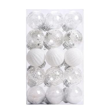 Imagem de Pacote com 30 enfeites de bola de Natal branca, decoração de árvore pendurada à prova de estilhaçamento para festa de Natal, decoração sazonal