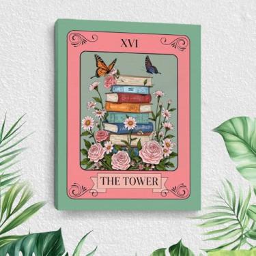 Imagem de Pilha de livros de arte de parede, presentes para amantes de livros, pinturas emolduradas em tela de flores vintage para decoração de quarto, estampas de borboletas para sala de estar, entrada, quarto