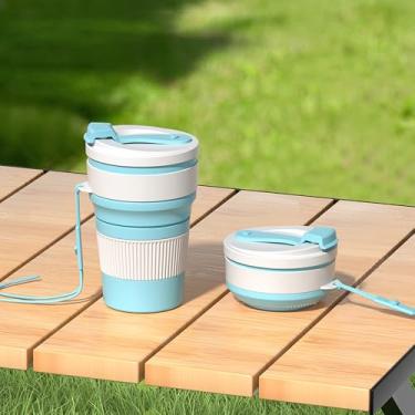 Imagem de Pacote com 1 copo dobrável de 350 ml para viagens, copo de viagem de silicone dobrável para bebidas quentes e frias, caneca de café dobrável de silicone à prova de vazamento para acampamento e