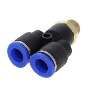 Imagem de 1 peça de encaixe de tubo de pressão de conector rápido, rosca de 12,5 mm/0,49" PX10-02 Plástico e latão tipo Y para tubos de 10 mm/0,39 polegadas, azul + amarelo