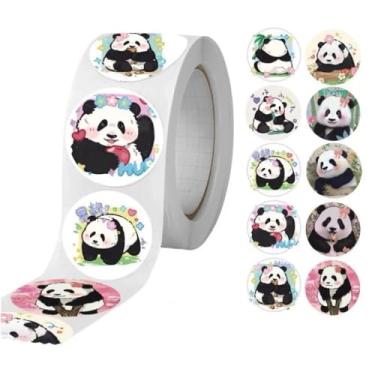 Imagem de Generic Adesivos de panda animal, 500 etiquetas redondas, rolo de adesivo de papel artístico