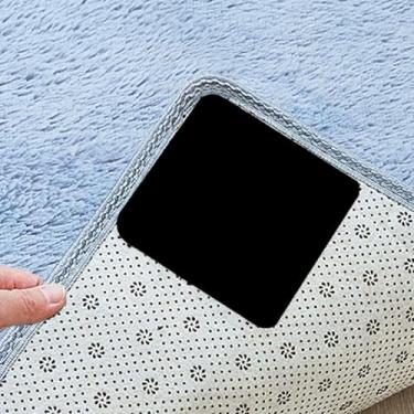 Imagem de 8 peças de fita de tapete, almofadas antiderrapantes para pisos e azulejos de madeira, fita de carpete reutilizável para tapetes de área, adesivos de tapete adesivo de dupla face mantêm os cantos