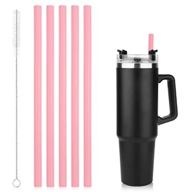 Imagem de 5 canudos de substituição para Stanley Adventure Travel Tumbler 1,134 g, canudo de silicone com escova de limpeza, canudos reutilizáveis para Stanley IceFlow Tumbler Stanley Flip Straw Tumbler (rosa)