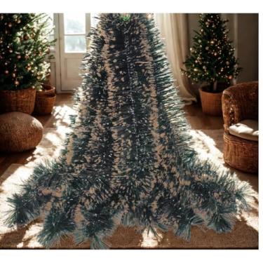 Imagem de Festão Verde Nevado para Decoração de Natal, PVC e Arame, 2 Metros x 9 Centímetros, Pontas Brancas